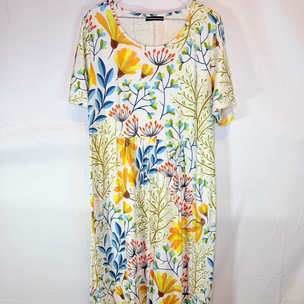 JustFashionNow Women's White Multi Floral Print‎ Maxi Dress 2XL Pockets